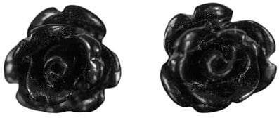 Zenvie Black Rose Stud Earrings Boxed - Sterling Silver Flowers Gothic 1 x 1cm