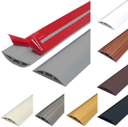 Floor Cable Protector, Flexible Cut to Size, PVC Cable Protection, Self-Adhesive Floor Cable Cover, Floor Cable Duct, Protects Cables and Prevents Tripping Hazards, 50 mm x 2 m, Grey