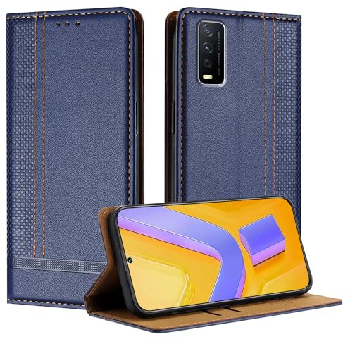 Mo-Beauty Handyhülle für vivo Y20 2020 / Y20i / Y20s / Y20T / Y11S / iQOO U1X / Y12S / Y12A, PU Leder Flip Klappbare für vivo Y12A mit Standfunktion Kartenfächer Magnet Hülle (Blau)