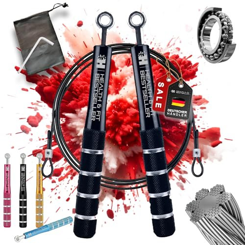HEALTH & FIT Springseil – Verstellbares Fitness-Springseil mit Doppel-Kugellager für effektives Cardio-, Ausdauer- & Koordinationstraining. Für Männer, Frauen & Kinder geeignet.