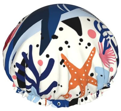 Doppelschichtige Duschhaube, wiederverwendbar, wasserdicht, Cartoon-Hai-Duschhaube, für Damen