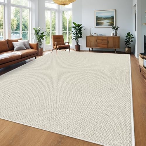 USTIDE Large Textured Jute Rug - Farmhouse Living Room, Nonslip Washable Sisal, Bedroom, Indoor/Outdoor, 200x300cm