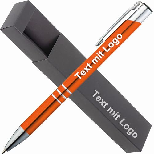 StillRich® hochwertiges Metall Kugelschreiber Set mit Gravur | 1 Stück | Farbe orange | inkl. Logo & Textgravur & inkl. Geschenkverpackung | Geschenk für Mitarbeiter, Kollegen und Kunden