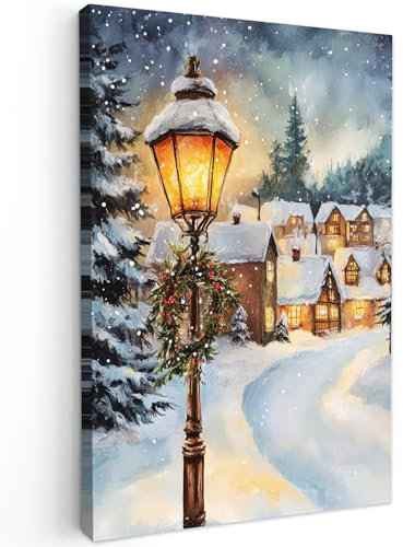 MuchoWow© Stampa Su Tela 80x120 cm Regali Decorazioni Natilizie Pareti Canvas Grandi Dimensioni Quadri Con Cornice Moderni Quadro Soggiorno Camera Da Letto Muro Villaggio di Natale - Casa