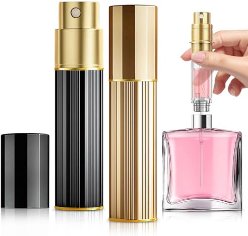 Mini nebulizzatore per profumo, da viaggio, ricaricabile, da 5 ml, per uomo e donna, colore nero e oro
