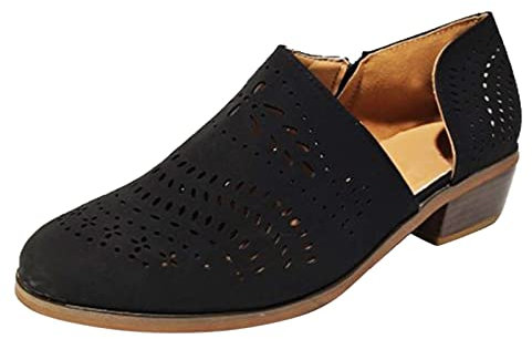 Stivaletti da donna, scarpe singole da donna, con tacco basso, suola spessa, stivali da donna, classici, comodi, da lavoro, casual, traspiranti, con cerniera, Nero , 41 EU