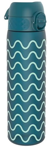 Ion8 Water Bottle, 500ml/18oz, Slim Leak-proof & BPA-Free Drinking Bottle, Secure Lock Prevents Spills, Dishwasher Safe, Carry Handle, Ideal for Adults & Kids - Travel, Gym & School, Waves