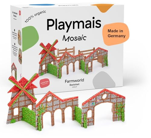Playmais Mosaic Farmworld | 8000 Teile | Bastelset | natürliches Spielzeug | inkl. Schwämmchen, 14 vorgestanzte Kartonagen | vegan, verantwortungsvoll & sicher | ab 5 Jahren