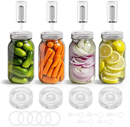 Zpehbeex Fermentation Kit for Wide Mouth Mason fermentation Jar,pickling/sauerkraut kit with 4 Glass Fermentation Weights,4 Fermenting Lids,4 airlocks,5 Silicone Rings,5 Silicone Grommet
