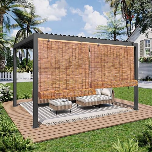 Bambusrollo Wetterfest Aussen 100 110 120 140 160 180cm Breit Raffrollo Für Fenster Schilf Vorhang Mit Lift Bambus Sichtschutz Balkon Sonnenschutz Rollo Bambus Rollo Jalousine Für Pavillon Garten
