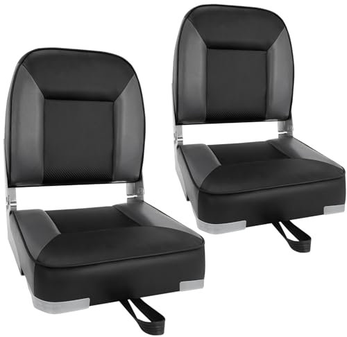 Bootssitze 2er-Pack, klappbarer Bootssitz zum Angeln, wasserdichter Kapitänsstuhl, Bootssitz 2er-Pack, geeignet für Jon/Ponton/Kanu/Bass Tracker-Bootssitze – EINZIGARTIGES Farbdesign (Schwarz/Grau)