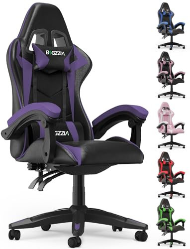 bigzzia Gaming Stuhl Gaming Sessel, 90-135° Rückenlehne Gaming Sessel, Ergonomisch Gaming Chair Mit Kopfkissen Und Armlehnen, Atmungsaktiver Pc Stuhl für Jugendliche Jungen Mädchen Erwachsene Violett