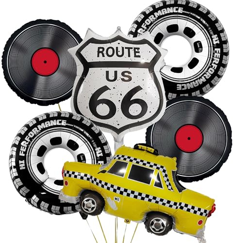 TiAaihion Route 66 - Kit di palloncini retrò per feste, decorazioni vintage per pneumatici per auto da viaggio, per compleanno, tema cena anni '50, forniture rock roll