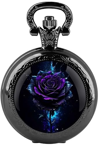 Tiong Taschenuhr Schwarz Vintage Steampunk Quarz Taschenuhr Kostüm Herren Damen Halskette Schmuck Geschenke, rose, Vintage-Stil