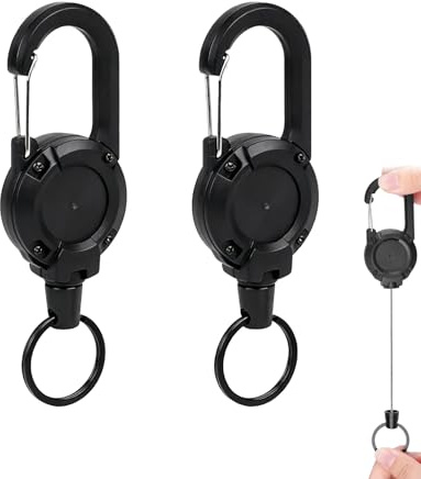 2 Pcs Porte Clé, Bobine de Badge, Rétractable Robuste Enrouleurs de Badges Métal Très Résistants Porte Badges Boîtier Métallique avec Ressort Inoxydable 66 cm de Corde Anneau de Clé