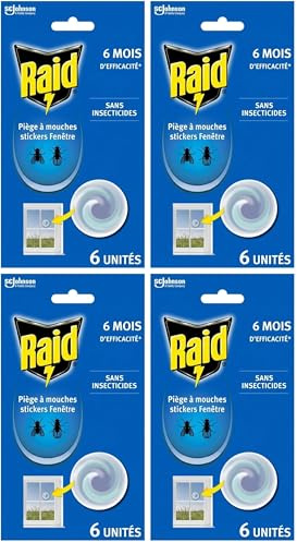 Raid Piège à Mouches - sans Insecticides - Jusqu'à 6 Mois d'Efficacité - sans Parfum Ajouté - 6 Pièges (Lot de 4)