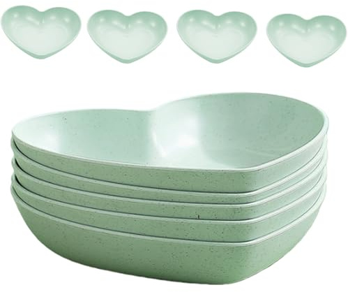 Heart-Shaped Serving Plates Green 15cm 5 Pack Shatterproof Reusable Plastic | Shatterproof green heart serving plates 15cm for cakes & fruit, reusable stackable tableware for parties and Valentine’s Day