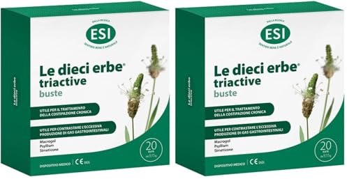 ESI, Le Dieci Erbe Triactive, Trattamento Naturale per Costipazione Acuta e Cronica, Tripla Azione su Intestino, Digestione e Depurazione, Con Estratti Vegetali, Vegan, 20 Bustine (Confezione da 2)