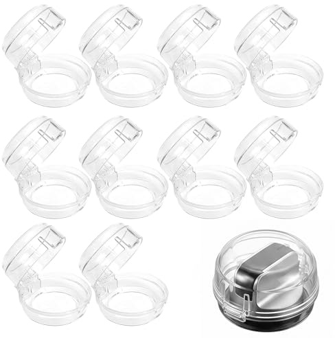 10 Stück Herdknopf Kindersicherung,Kindersicherung Herd,Kindersicherung Herd Drehknöpfe,Herdschutz Kinder,Mit Klebstoff,Transparente Sicherheitsabdeckungen,Für Herd, Backofen,4,2cm x 4 cm