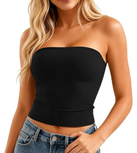 CDQZAIKEJI Bandeau Tube Top Femme Taille M, Top Bandeau Femme, Haut Bustier Noir Élastique Slim Fit, sans Bretelles, Dos Nu, Court Été Style Y2K, pour Plage, Soirée, Festival et Tenue Casual