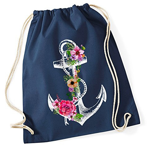 Autiga Turnbeutel Blumen Anker Ethno Boho Hipster Beutel Tasche Gym Bag Watercolour Watercolour Navy