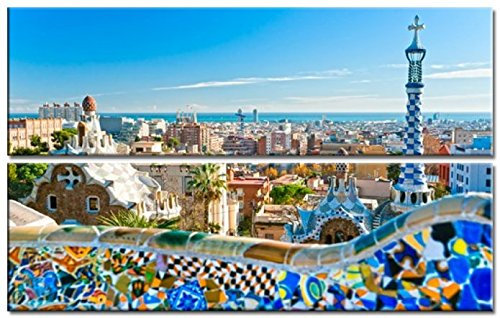 time4art Antoni Gaudí Park GUELL Print Canvas Bild auf Keilrahmen Leinwand Verschiedene Größen (180x110cm - 2X 180x55cm)