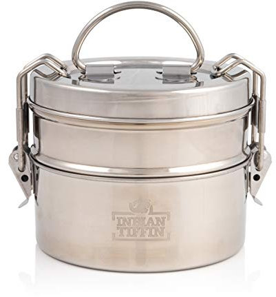 Boîte à Lunch Tiffin Moyenne en Acier Inoxydable Indian-Tiffin à 2 Niveaux