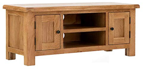 Zelah Oak 120cm Large TV Cabinet Unit | Roseland Furniture Solid Wood Television Stand | Rustic Media Entertainment Centre for Living Room, Lounge, Bedroom | Fully Assembled