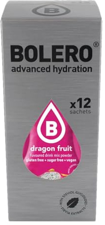 Bolero Drink Dragonfruit - 12 x 9 g - Suffisant pour 1,5 l - 2,5 l boisson sans sucre et sans gaz carbonique - Sans aspartame - Sucré à la stévia