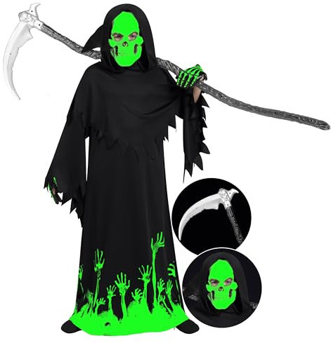 Spooktacular Creations - Sensenmann Kostüm Kinder, enthält Sensenmann Robe, Maske, Handschuhe und Sense, halloween kostüm sensenmann, Halloween Grim Reaper, Karneval, Mottoparty, S (5-7 Jahre)