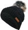 m.i.r.o.s Emely Damen Wintermütze Schwarz | handgemachte Pompom Zopf Strickmütze