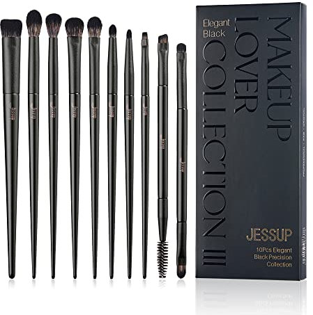 Jessup Pinselset Makeup Augen Make up Pinsel 10 Stück Augen Makeup Pinsel Set Augenpinsel Lidschattenpinsel Lidschatten Blender Eyeliner Augenbrauen Pinsel elegante Kollektion schwarz T337