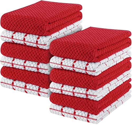 Utopia Towels - 12er Pack Geschirrtücher Küchentücher, 38 x 64 cm Baumwolle Geschirrtüch – Maschinenwaschbar (Rot und Weiß)
