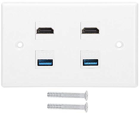 2 Ports HDMI & USB Keystone Wall Panel Plate HDMI Female to Female Buckle Mount Wall Outlet USB Charger Wall Plates with Cover