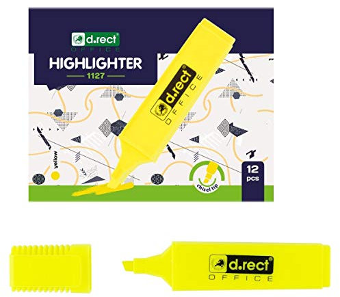 D.RECT 1127 Textmarker mit Schrägkeilspitze 12 Stück Gelb