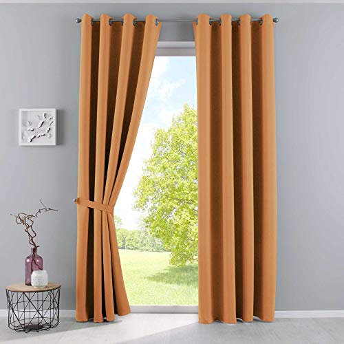 Gardinenbox Vorhänge Blickdicht »Newyork« Orange HxB 225x140 cm 2er-Pack Thermo-Gardinen Verdunkelungsvorhang Blackout Ösen schalldämmend ÖKOTEX UV-Schutz Raffhalter, 201920600-2
