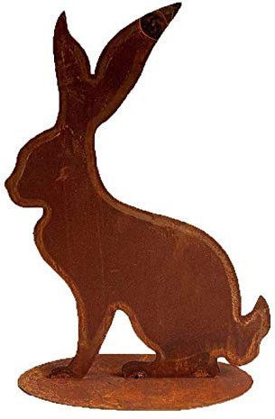 Rostfigur Hase auf Standplatte im Rost Design H: 40cm, Gartenstecker Osterhase für den Garten, Frühlingsdeko