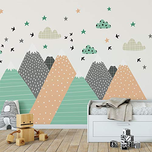 Ambiance Sticker Scandinavian Nordic Darinka Mountains Wandtattoos, DIY-Wohnkultur, abziehbare Aufkleber zum Abziehen und Aufkleben, wasserdichte und selbstklebende Wandkunst - 105 x 215 cm
