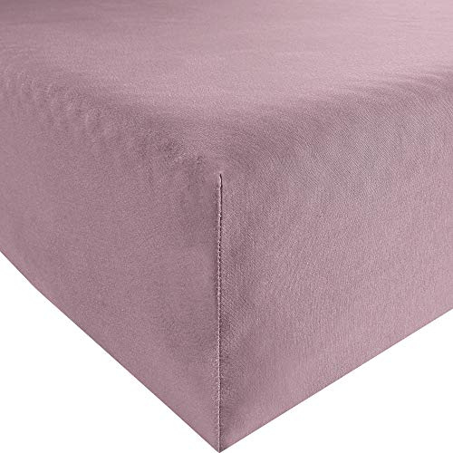 Erwin Müller Spannbettlaken, Spannbetttuch Interlock Mako-Jersey - Serie München - perfekte Passform, bügelfrei, mit Rundumgummi - Mauve Größe 90x190 cm - 100x200 cm