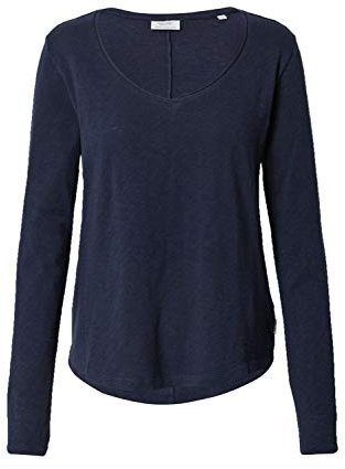 Marc OߴPolo Denim Mujer Camiseta de manga larga de algodón orgánico con cuello de pico, Azul (Scandinavian Blue), M