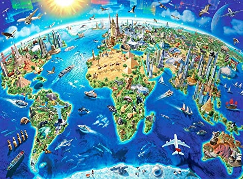 JMbeauuuty Puzzle 1000 Teile Erwachsene Weltkarte Puzzle World Map Puzzle Welt - Wahrzeichen für Erwachsene und Kinder ab 14 Jahren - 70x50cm