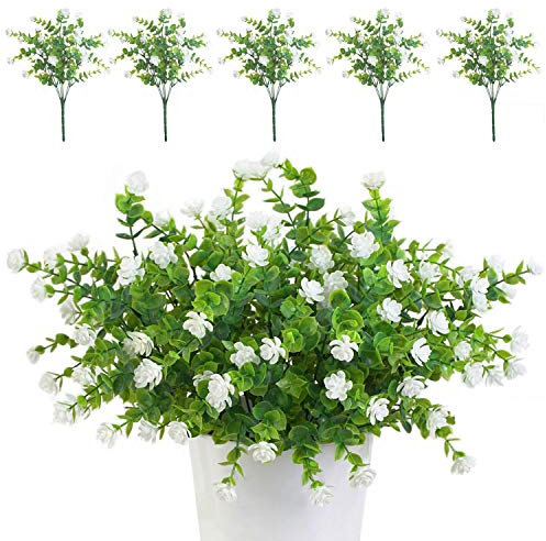 TSHAOUN 5 pezzi Fiori Finti Artificiali Arbusti Piante Resistenti ai Raggi UV per Interni ed Esterni, Decorazione per Casa, Ufficio, Giardino, Patio, Cortile (Bianc 5 Pezzi)