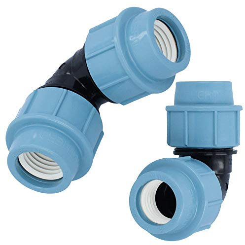 PE Rohr Winkel Bogen 90° 32 mm x 32 mm | Trinkwasser Plast Kunststoff Wasseranschluss | Verschraubung Bewässerungssystem Fitting Kupplung Wasserrohrbogen | Anschluss Wasserleitung