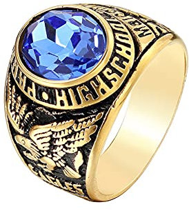 HIJONES Herren Edelstahl High School Class Ring mit fliegendem Adler Blauer Edelstein Größe 57