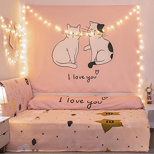 Aodafei Japanische Wandteppich Anime Pink Katze für Mädchen Zimmer Deko Wandbehang Kawaii Rosa Tapestry Wandtuch Wandteppich Psychedelic groß,100x70 cm NO LED