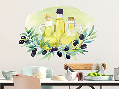 GRAZDesign Wandtattoo Küche, Oliven Öl, Wandbild Wandaufkleber mediterran Oliven mit Zweig, Wandsticker für Esszimmer / 70x50cm