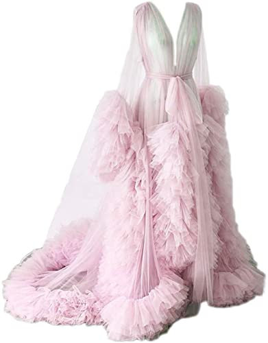 KURFACE Morgenmantel für Schwangerschaftsfotos Perspektivischer langer Sheer-Morgenmantel Puffiger Tüll-Morgenmantel Sheer, rose, 50