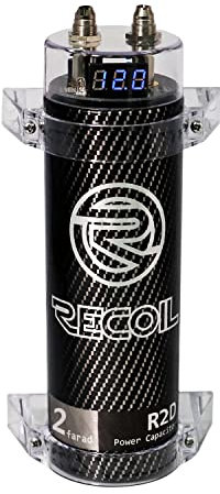 Recoil R2D 2.0 Farad Car Audio Energy Storage Reinforcement Capacitor with Red Digital Read-Out