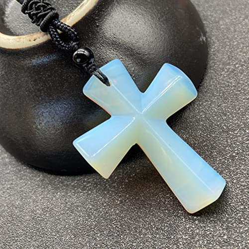 sdfwe Crystal Necklace,Natürliche Edelstein Kristall Kreuz Opal Anhänger Halskette Mit Schwarzer Seilkette Für Damen Herren Modeschmuck