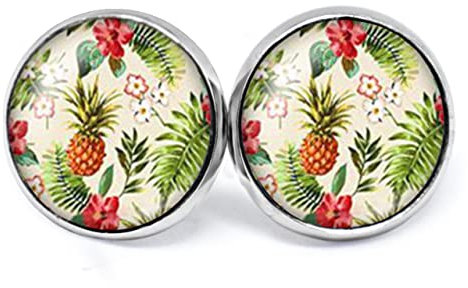 JUANLOWE Ananas Ohrstecker - Urlaub Ohrringe aus silberfarbem Edelstahl, rund und bunt für Damen, Herren, Unisex